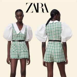 Zara Green and White Checkered Playsuit
